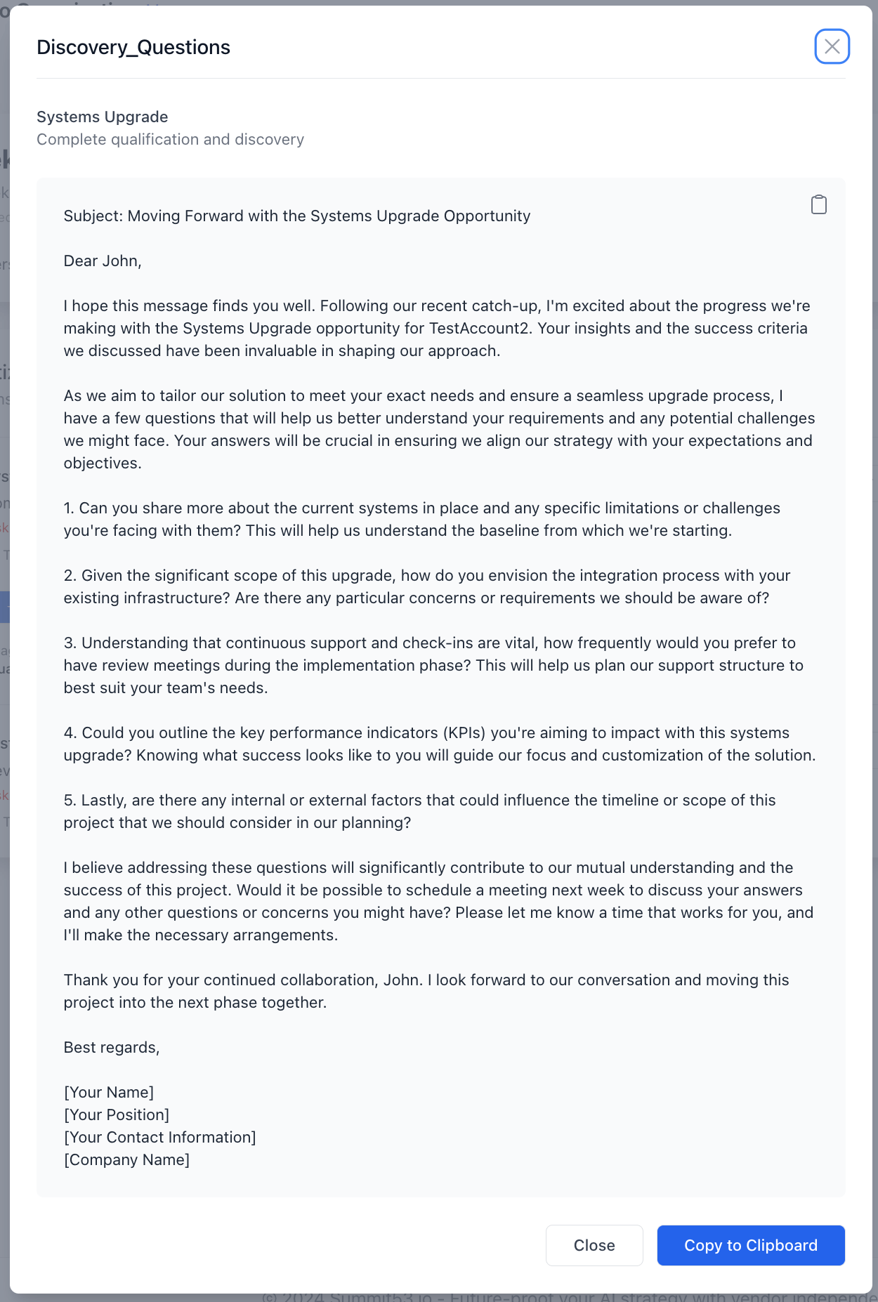 Example of an AI-generated prompt for follow-up email