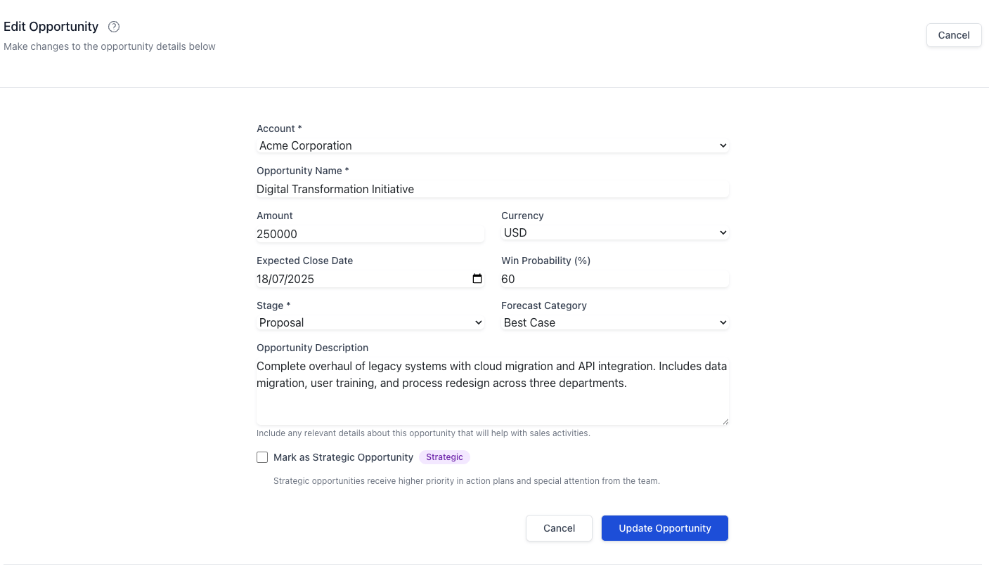 Edit Opportunity form