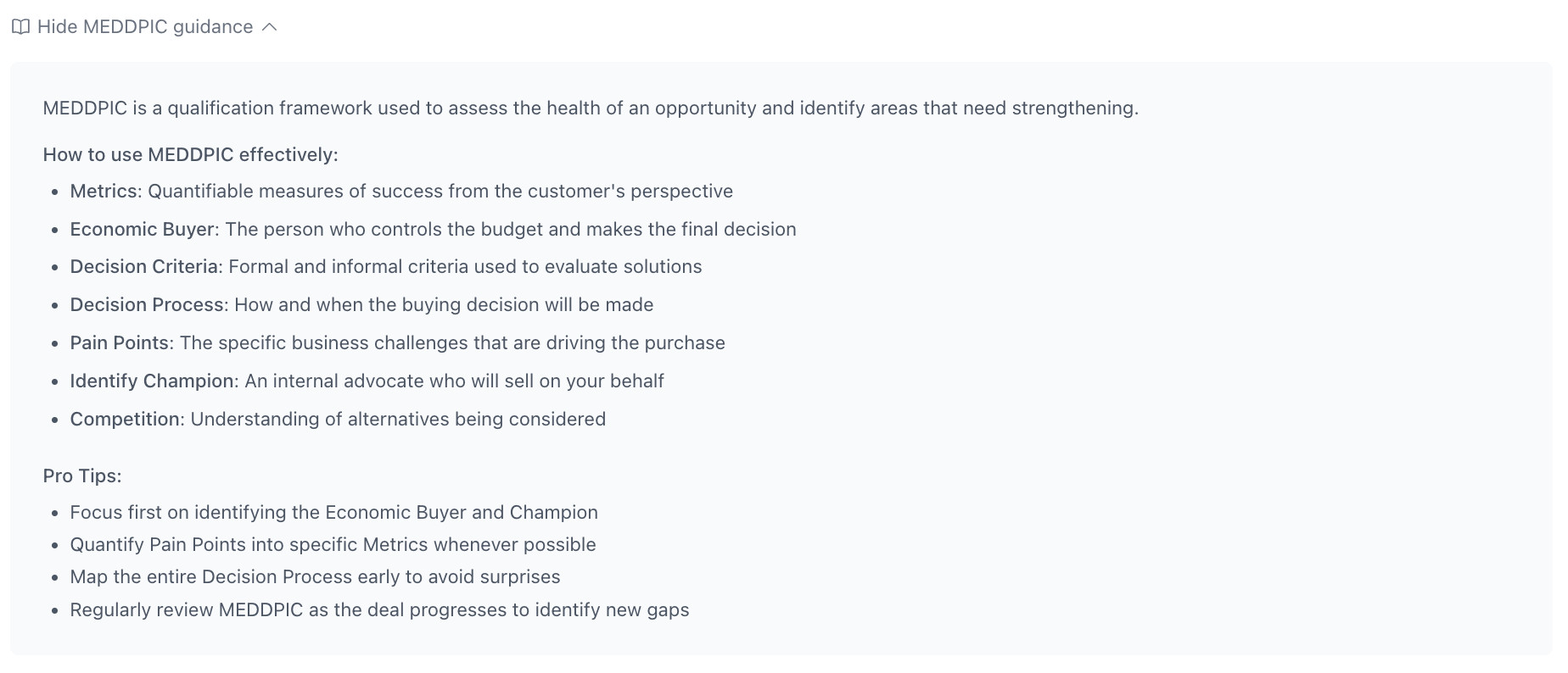 Framework Guidance showing educational content about how to use frameworks effectively