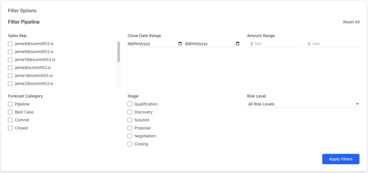 Pipeline Filters Panel